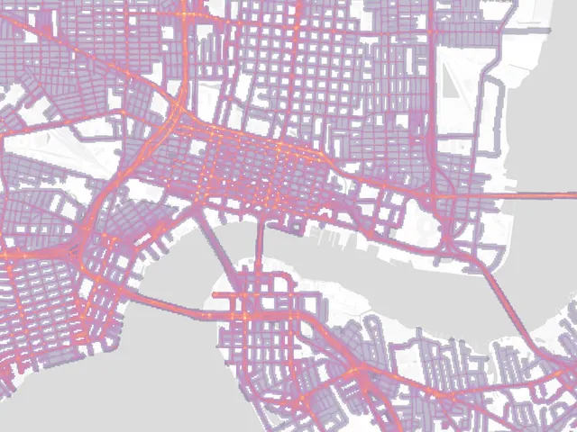 Gradient risk map of Jacksonville, every street shaded by risk