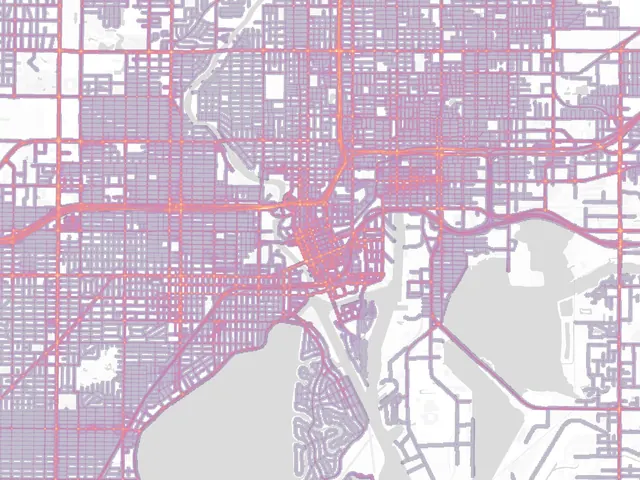 Gradient risk map of Tampa, every street shaded by risk